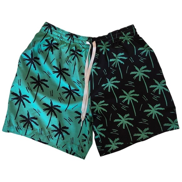 chubbies Other - Chubbies Mens Teal Black Palm Tree Split Swim Trunks 5.5 Inch Inseam Large